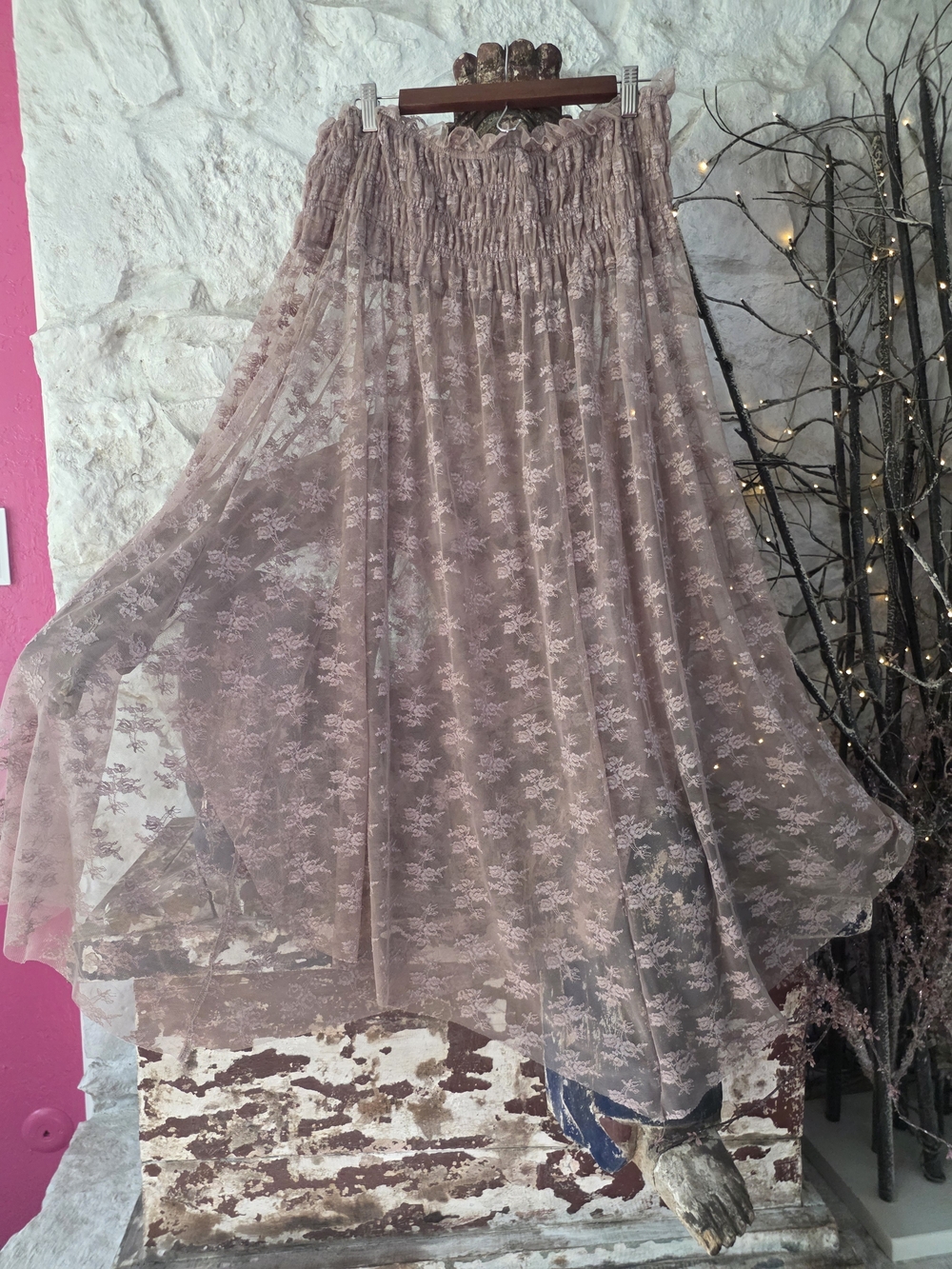 Free People Dusty Mauve Floral Lace Maxi Skirt